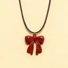 Nuevo Estilo Ins Coreano Dulce y Fresco Puro Deseo Estilo Girly Collar de Cuerda de Cuero con Lazo Rojo Cadena Sexy para Clavícula de Nicho