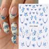 Nuevas pegatinas de uñas transfronterizas para primavera y verano, pegatinas de uñas adhesivas con flores azules y lazo francés, venta al por mayor.