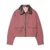 Chaqueta de pana vintage estilo old money transfronteriza europea y americana para mujer con cuello y solapa de cuero