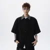 Camisa de Linho de Manga Curta Retrô da Moda de Verão para Homens, Estilo Old Money, Jaqueta Camisa Texturizada, Top Colarinho para Casais da High Street