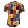 Camisa Henley para Hombre con Estampado Cuadros Coloridos 3D Hip-Hop Moda Urbana Tendencia Cuello Henley Manga Corta