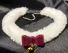 Gargantilla de Peluche Navideña Collar Otoño e Invierno Lazo Crema Banda para el Cuello Peluda Campana Pequeña Divertida