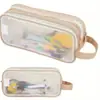 Bolsa de Lápices Transparente de Malla de Doble Capa Gran Capacidad Estudiante de Secundaria Chica de Preparatoria Caja de Papelería Bolsa de Lápices para Estudiante de Primaria Artículo para Examen