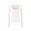 Moda Otoño e Invierno Suéteres de Punto Ajustados, Camiseta Básica Versátil de Cuello Redondo con Forro Polar y Manga Larga para Mujer