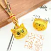 Tienda de Oro Mismo Estilo Antiguo Chapado en Oro Microincrustaciones Piedra Verde Cabeza de Gato Colgante, Estilo Palacio Gato de Ojos Verdes Cadena para Suéter para Mujer