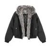 Oso Mágico Estilo Punk Callejero Asiático Americano Chaqueta de Algodón con Diseño de Remaches Cuello de Piel Águila de Montaña Rudo Fresco Chaqueta Acolchada