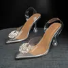 Sandalias de Tacón Alto para Mujer 2026 Verano Nuevo Talla Grande Europeas y Americanas de PVC Transparente Punta Fina Tacones de Dama con Pedrería