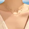 Collar de Acero Inoxidable Chapado en Oro de 18K con Borla en Forma de Y de Flor de Cuatro Pétalos y Circonita Europeo y Americano Cadena para Clavícula Joyería Fina Sencilla para Mujer