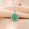 Colgante Yiluyin de Plata de Ley S925 con Calcedonia Verde, Colgante Ovalado Cabujón Geométrico Vintage de Moda Versátil Elegante