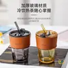 Taza de Bambú Estilo Nuevo, Vaso de Vidrio para Oficina con Tapa y Popote, Taza de Café de Apariencia Elegante para Mujeres, Vaso para Beber para el Hogar y Estudiantes