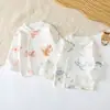 Pacote com 2 Blusas de Primavera e Outono para Bebê, Pijama Único, Roupa Íntima de Algodão para Proteção da Barriga, Camiseta Base, Roupa de Outono Sem Costura para Meninos e Meninas
