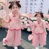 Conjunto de Verano 2026 para Niñas Nuevo Elegante Estilo Chino Hanfu de Verano para Bebés, Conjunto Tradicional Chino de Dos Piezas