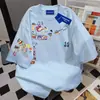Camiseta Feminina de Algodão Puro Pesado com Estampa de Design Americano, Manga Curta, Novo Estilo de Verão, Blusa Solta Casual de Manga Três Quartos