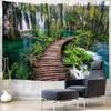 Tecido de Fundo com Padrão de Paisagem Natural, Material de Tecido Escovado, Tapeçaria Impressa, Tecido para Pendurar na Parede para Reforma de Casa de Aluguel e Dormitório