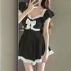 Traje de baño de una pieza para mujer, estilo puro deseo de alta calidad, nuevo traje de baño de hada adelgazante conservador ajustado a la cintura para niña