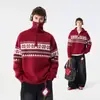 Tricô Gola Alta Meio Zíper Estilo Retrô Americano para Homens Inverno 2025 Novo Estilo Jacquard Solto Tricô Preguiçoso Top