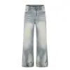 Jeans para Hombre con Decoración de Pedrería Resistente, Diseño Americano de Moda, Corte Holgado, Desgastados, Pantalones Anchos de Pierna Larga hasta el Suelo