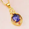 Colgante de Turmalina Natural Imitación Estilo Coreano de Lujo Ligero para Mujer, Moderno Colgante de Piedra Preciosa de Color Calcedonia Imitación Chapado en Cobre Oro Arena 24K