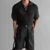 Camiseta Polo Manga Curta Tricô Desgastado com Aba Verão Masculino Design Retro Americano Top Camiseta