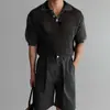 Camiseta Polo Tricotada Manga Curta Wo Feng Lavada Masculina Verão Estilo Americano Design Retrô Camiseta Top
