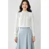 Tiro real alta calidad camisa de gasa de manga larga color albaricoque francés para mujer chic suelta diseño que cubre el abdomen sentido de diseño top de nicho