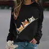 Moletom Feminino Moda Outono Europeu e Americano Amazon Ebay Novo Estampa de Gato Gola Redonda