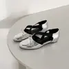 Sandálias Mary Jane com plataforma, tiras cruzadas em pele de carneiro, estilo francês, vazadas, com laço, bico fechado, salto médio, para mulheres, verão 2026
