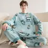 Pijama para Hombre de Primavera y Otoño, Algodón Puro, Manga Larga, Sección Delgada, para Niños Mayores, Adolescentes, Estudiantes de Secundaria, Tallas Grandes, Ropa de Casa para Hombre