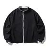 Chaqueta retro de punto gofre estilo japonés Rumeng, tipo dos piezas, con cuello alto para hombre, abrigo largo casual suelto para otoño, ropa de trabajo