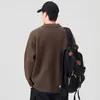 Tricô Masculino Retrô Americano Gola Polo Outono Inverno Marca da Moda Splicing Design Desconstruído Tricô de Cor Pura Jaqueta Atacado