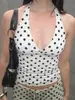 Roupas Femininas Transfronteiriças Verão 2026 Sexy Hot Girl Estampa de Bolinhas Pretas Versátil Costas Nuas Decote V Alça Curta Body Justo