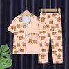 Pijamas de Primavera y Verano para Niños de Comercio Exterior para Niños y Niñas Solapa Manga Corta Pantalones Carto Kappi Barra Ropa para el Hogar Conjunto de Ropa para Niños