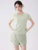 Conjunto de Ropa de Yoga para Mujer, Verano Transpirable Malla Manga Corta Shorts Anti-Exposición, Conjunto de Dos Piezas para Pilates Fitness