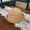 Chapéu de Palha com Aba Enrolada, Cor Sólida, Chapéu de Sol Respirável Tecido de Verão, Chapéu Bucket Versátil Emagrecedor com Design Vazado