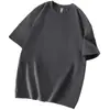 Camiseta de Algodón de Fibra Larga de Peso Pesado 240g Hombros Descubiertos Manga Corta Verano Versátil Algodón Puro Cuello Redondo Manga Media Talla Grande Casual