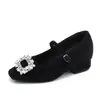 Zapatos Mary Jane de Lana con Tacón Grueso que Aumentan la Altura, Hebilla Cuadrada con Pedrería Estilo Francés para Mujeres Menudas, Planos Slip-On Versátiles y Elegantes