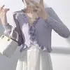 Cardigã de Malha Protetor Solar para Mulheres, Estilo Fino, Adequado para Usar sobre um Vestido de Alça Fina, Cobertura para Ar Condicionado, Xale de Verão, Capa Curta de Seda Gelada, Peça de Roupa Exterior Estilo Fada