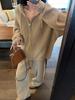 Estación Europea Otoño Nuevo Estilo Estilo Perezoso Conjunto de Cárdigan con Sudadera con Capucha con Sentido de Diseño, Conjunto de Dos Piezas de Punto con Cremallera para Mujer