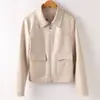 Chaqueta de Cuero Negra Corta con Solapa y Cordones para Ajustar la Cintura Haining para Mujer Otoño/Invierno Nuevo Estilo Abrigo de Piel de Oveja con Temperamento