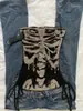 Marca de Moda Callejera Millennial de 26 Años, Top de Tubo con Estampado de Calavera Estilo Oscuro, Cintura con Cordón, Corte Ajustado, Ceñido a la Cintura, Atuendo de 'Hot Girl'