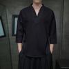 Primavera y verano 2024 Nuevo estilo chino holgado de algodón y lino para hombre, camiseta Hanfu retro de moda de manga 3/4 para llevar debajo