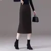 Saia Slimming de Cintura Alta de Comprimento Médio para Mulheres Outono/Inverno Versátil Bodycon Lápis Elegante Temperamento Casual