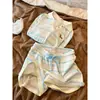Pijama Longo com Estampa de Cachorro Listrado Estilo Preguiçoso para Mulheres, Novo Estilo Primavera 2026, Conjunto Casual de Shorts para Loungewear