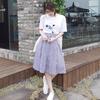 Nuevo Traje de Moda Coreana para Mujer de Verano 2018: Camiseta Estampada de Manga Corta + Falda de Longitud Media, Estilo Pequeño Fresco