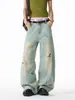 Jeans Lavados Bordados de Dibujos Animados Divertidos para Hombres y Mujeres, Otoño Marca de Moda Americana Hiphop Pantalones de Pierna Ancha, Pantalones Largos Sueltos