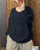 2026 Primavera Novo Camisola de Linho Lavado com Areia Gola Redonda Artística Manga Longa Camiseta Feminina Solta Emagrecedora Redutora de Idade 9706
