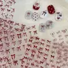 Pegatinas de Arte para Uñas con Lazo Francés Color Borgoña Popular entre Celebridades de Internet Lazo de Cinta Rojo de Año Nuevo Accesorios para Uñas