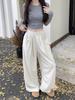 Pantalones Casuales de Pierna Ancha con Cordón para Mujer, Nuevo Estilo Otoño e Invierno 2026, Forro Polar, Cintura Alta, Pierna Recta Holgada, Largos hasta el Suelo, Pantalones Casuales