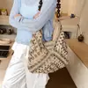 Bolsa de Palha Tecida para Férias na Praia para Mulheres 2026 Nova Versátil Bolsa de Ombro para o Dia a Dia Bolsa Tote Artística de Nicho