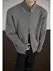 Cárdigan Suéter Gris Transfronterizo Otoño e Invierno Holgado Casual Perezoso Gama Alta Tendencia Americana Cuello Alto Cremallera Tejidos